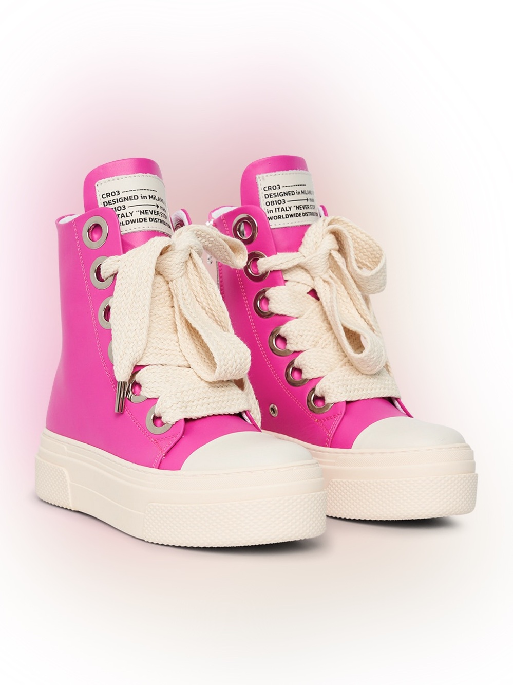 CALIPSO 300 – Fuxia Leather High Top Chunky Sneakers by CRISTIANZEROTRE